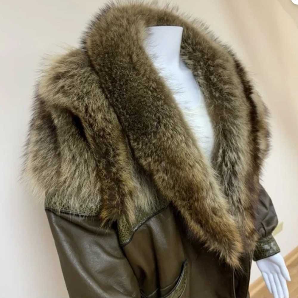 Marvin Richards Genuine Leather Snake Print Fox Fur Collar Coat Jacket Sz S - Picture 2 of 16